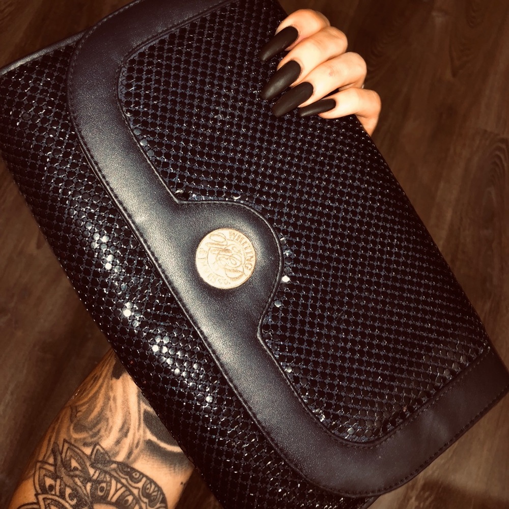 Beautiful metal deep navy blue & gold clutch